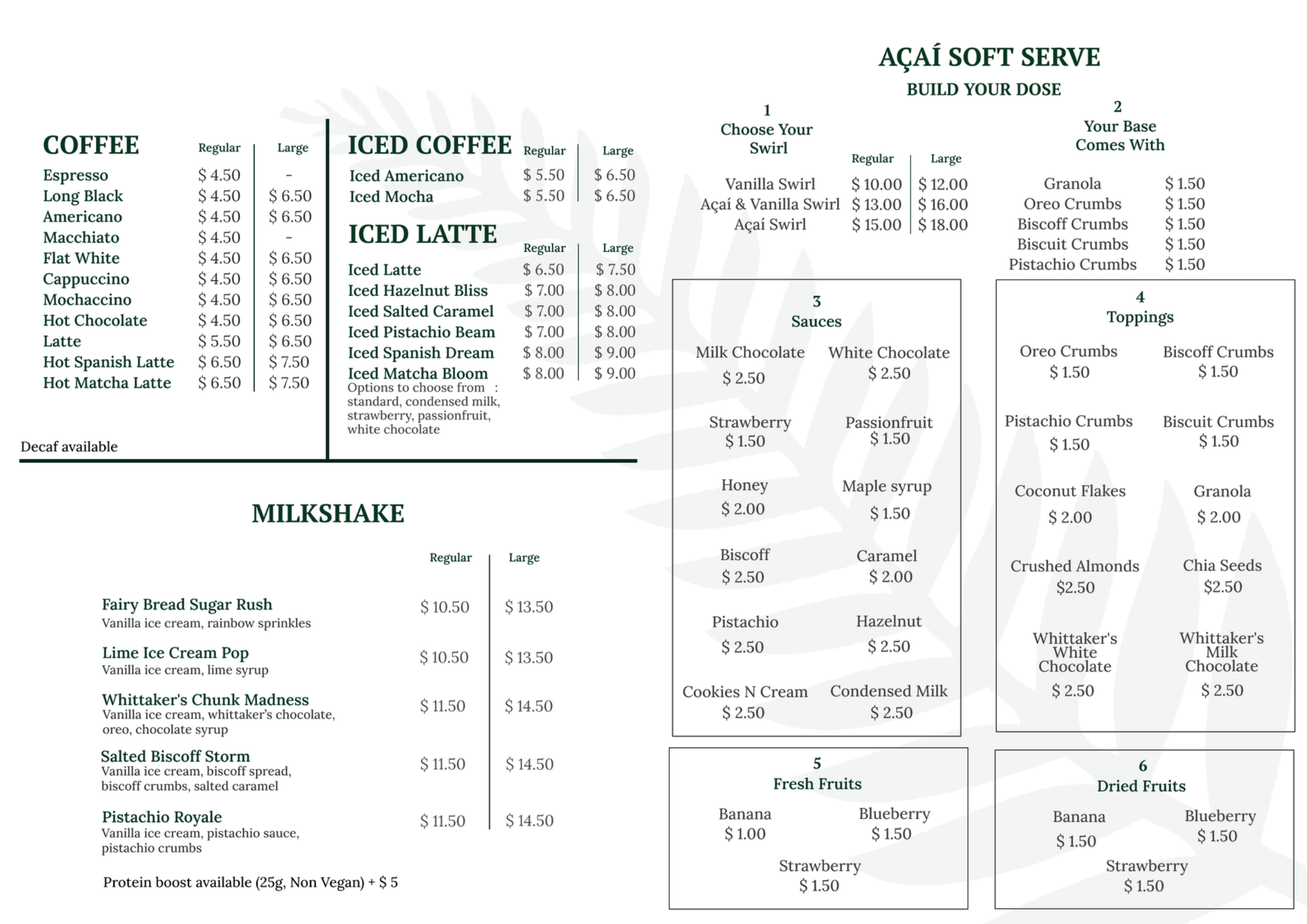 Kiwi Dose menu page 2